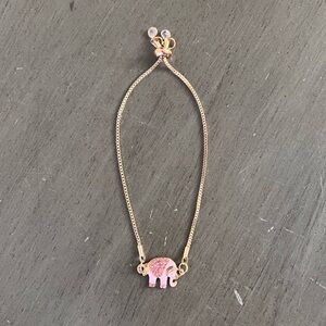 Elephant Pink Enamel 3/4" Charm Rhinestone Gold Adjustable Bracelet Stackable